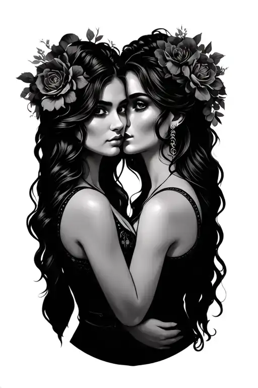 Line Art Sisters Tattoo Design
