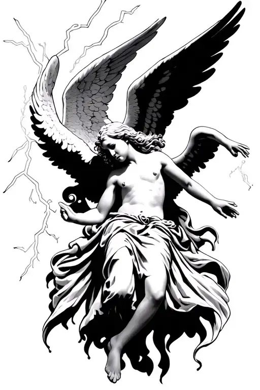 An Angel With Wings Falling After Being Struck By Lightning