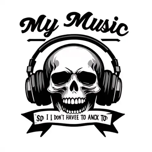 Yelling Skull With Headphones And Lettering That Says My Music Yells So I Don't Have To