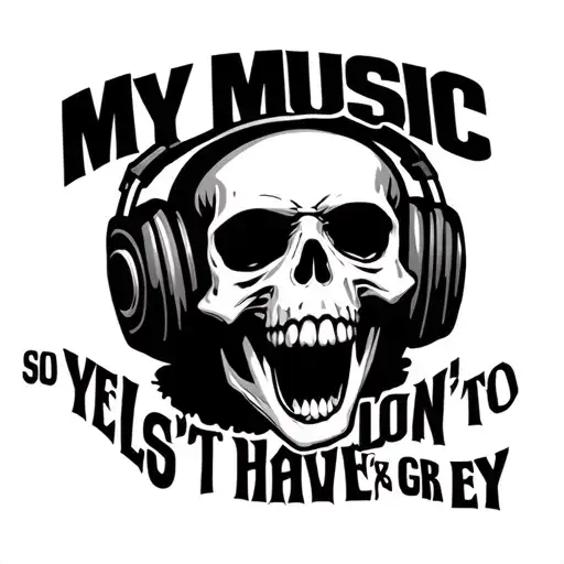 Yelling Skull With Headphones And Lettering That Says My Music Yells So I Don't Have To