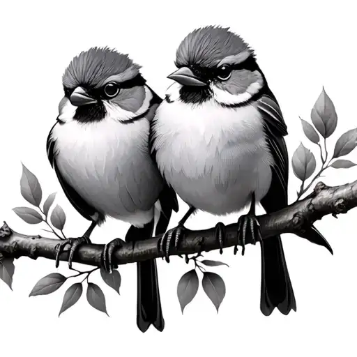 Three Little Birds Perched On A Branch