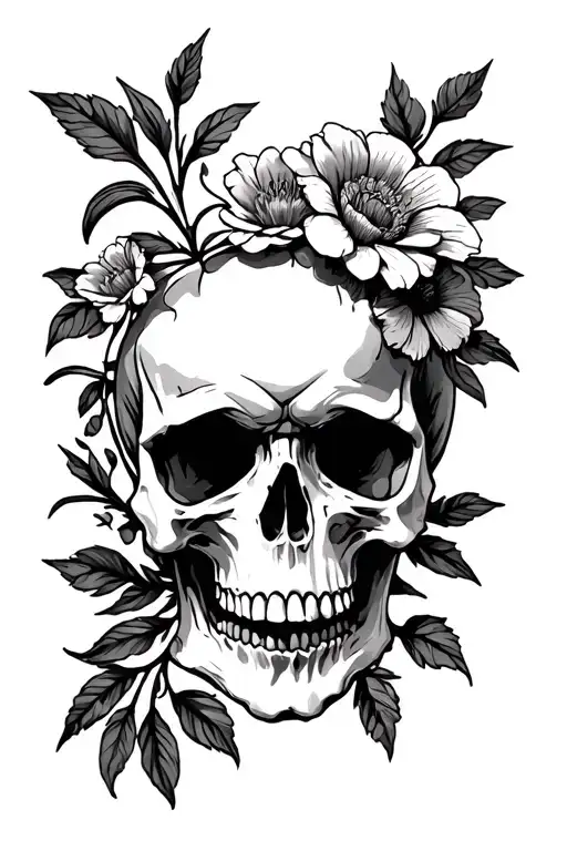 Skull And Flowers Fore Arm Sleeve