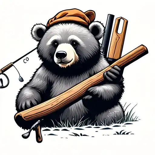 Cute Bear Fishing And Woodworking Tools