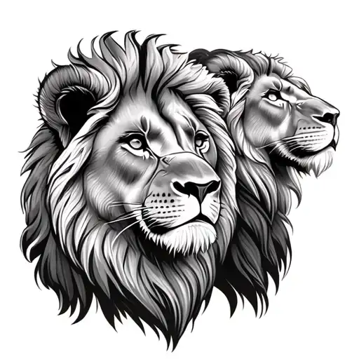 Family Lion With Three Cids