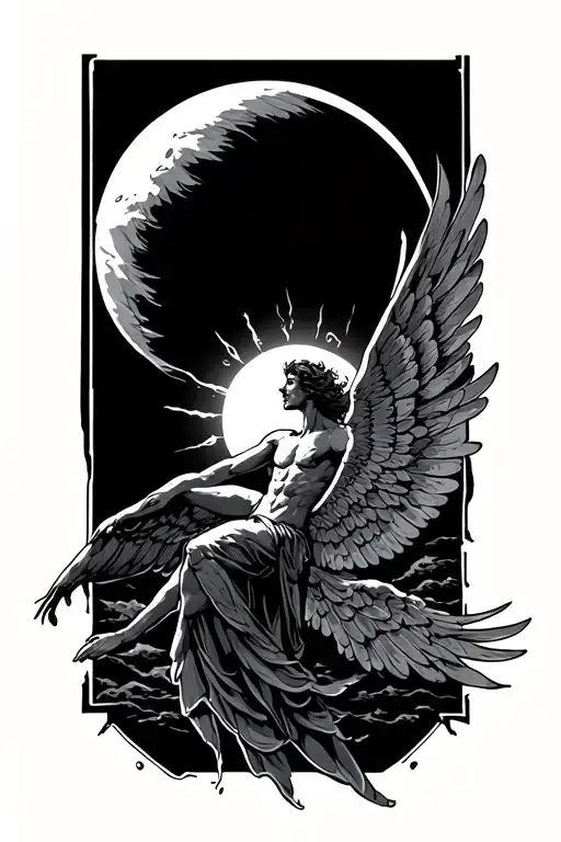 Icarus Falling Wings Coming Apart In Front Of The Sun Rear View