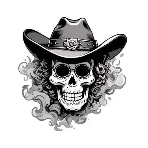 Outlaw Sugar Skull Wearing Cowboy Hat With Smoke In The Background