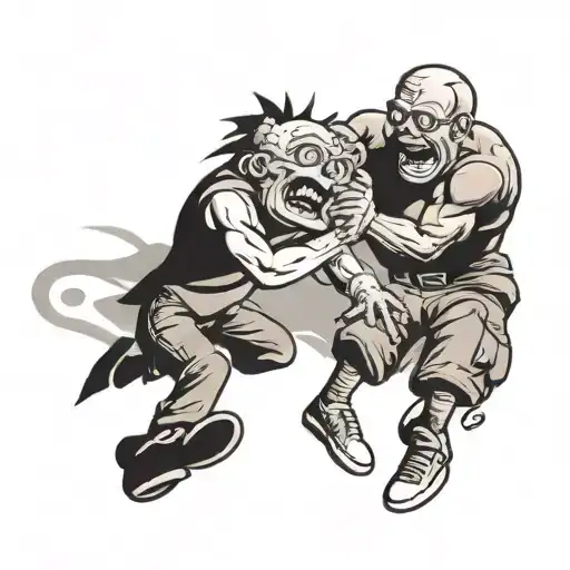 Dollar Bill Character Smashing A Pill Character In A Fight