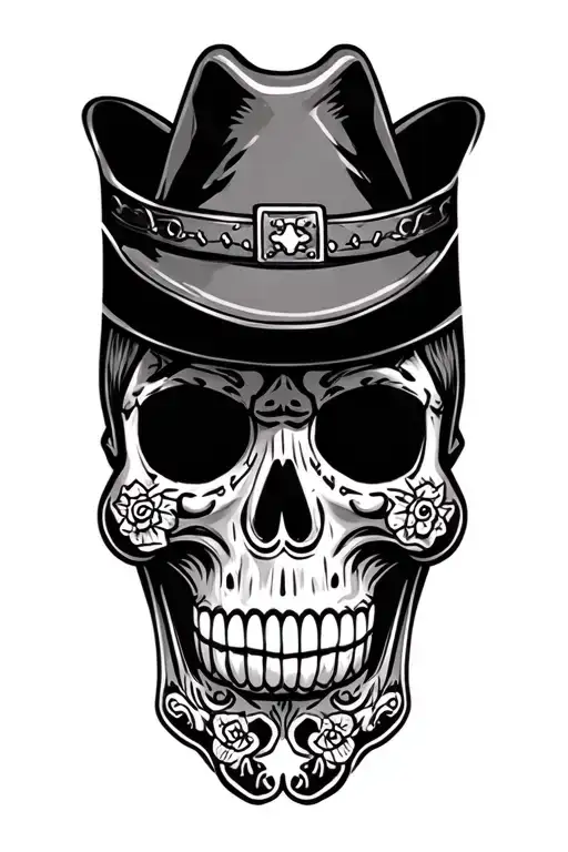 Outlaw Sugar Skull Wearing Cowboy Hat
