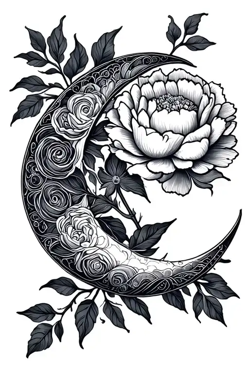 Sun Peony Crescent Moon Vertical Line