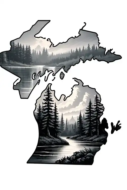 State Of Michigan With Forest Scene