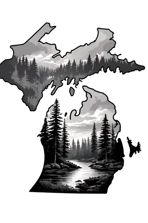 State Of Michigan With Forest Scene