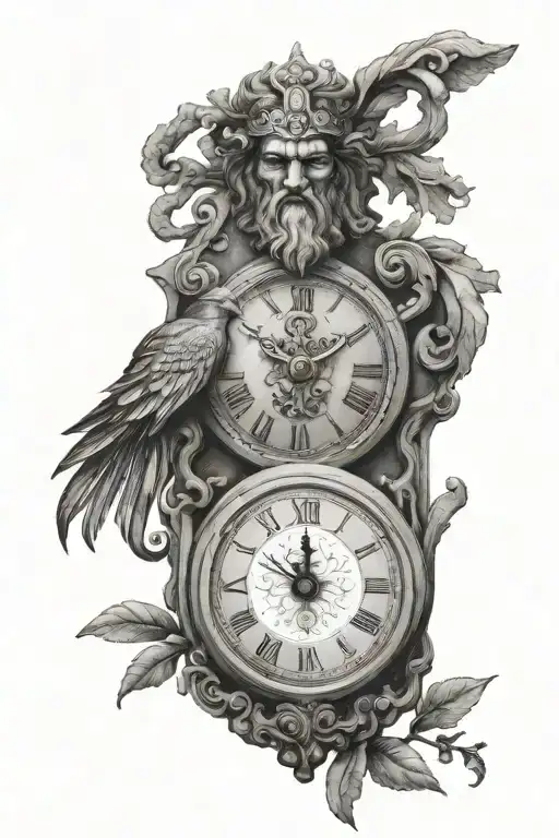 Greek Kronos Behind Clock Face