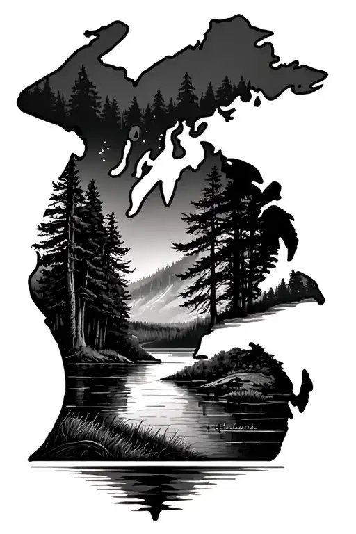 State Of Michigan With Forest Scene