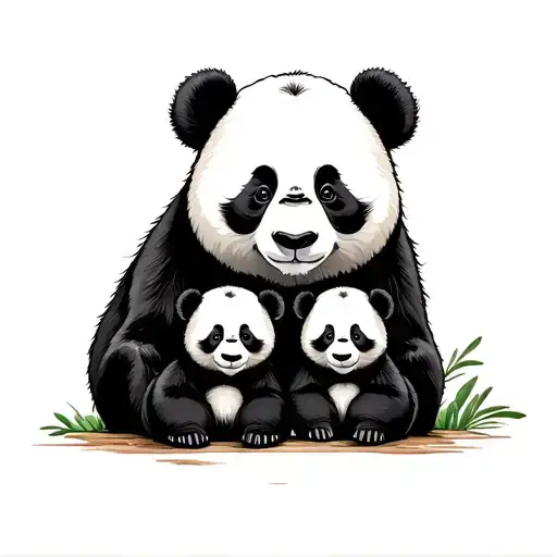 Panda Family Mum Dad Two Cubs