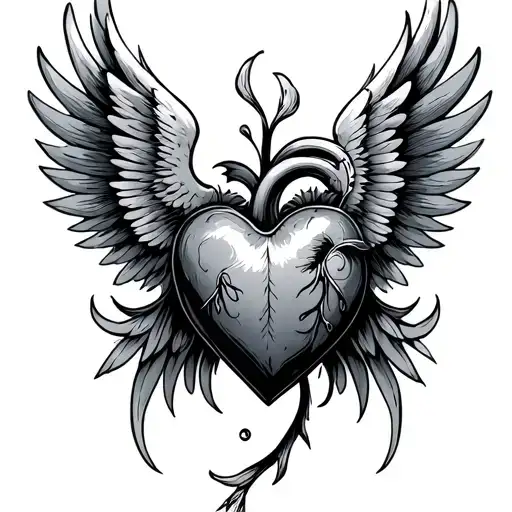 Heart With Length Mute Wings With Tail In Shape