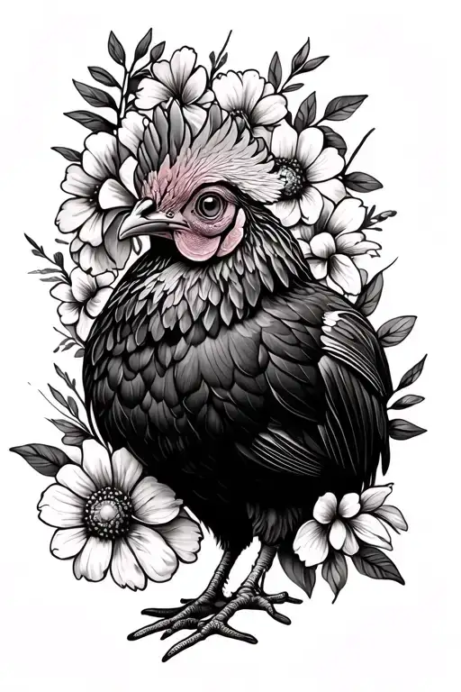 A Hen With Flowers Intertwining Around Her