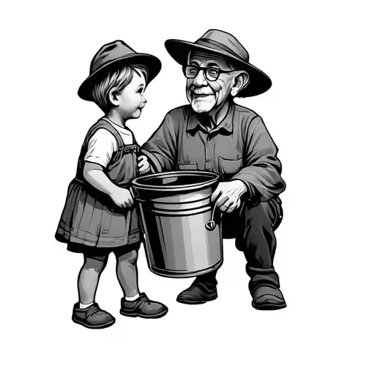 Grandma And Grandson Holding A Bucket