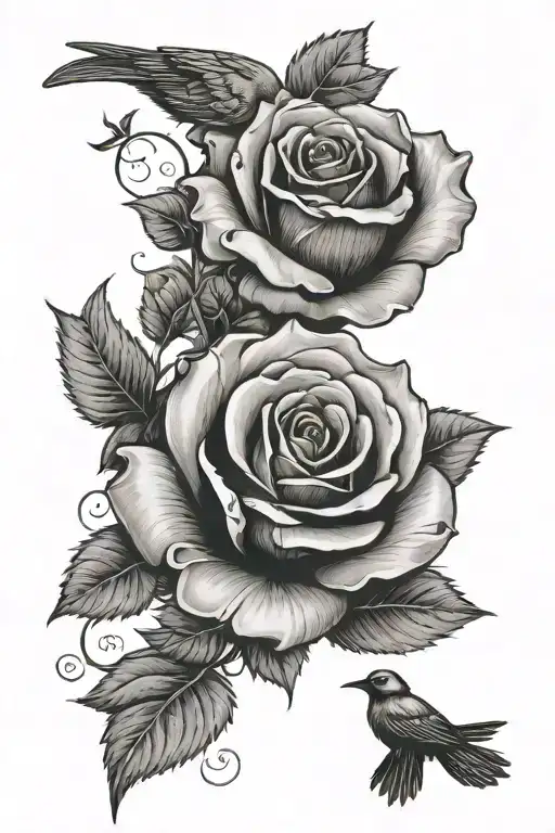 Rose With 4 Big Birds And 1 Small Bird With The Word Amber In The Stem On The Rose