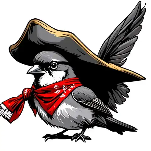 A Sparrow Dressed Like A Pirate Hat Wether A Red Bandana Holding A Compass