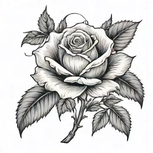 Small Rose With The Name Amber In The Stem With 5 Small Birds