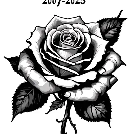 Realistic Rose Hand Tattoo With 2007-2025 Above It In Hand Writing