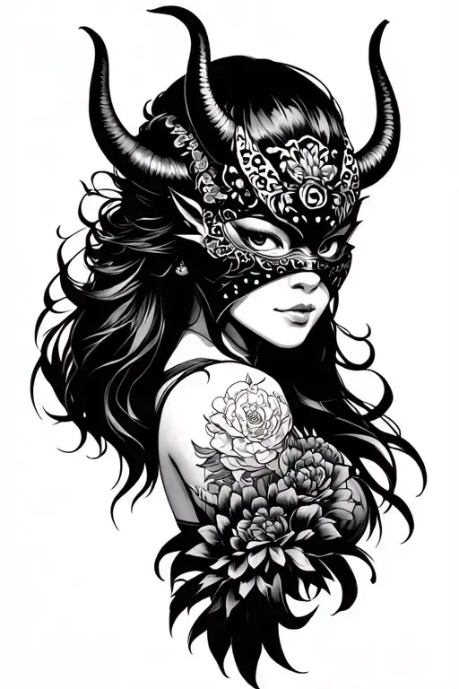 Japanese Demon Girl In A Mask