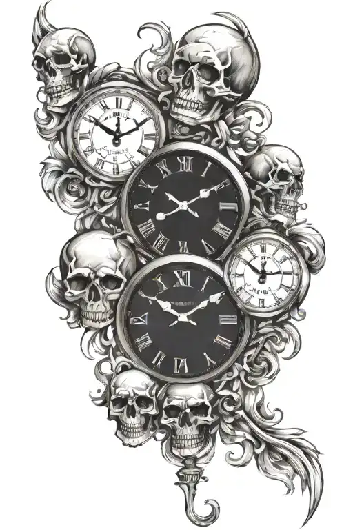 Clocks And Skulls Full Sleeve Tattoo Design Inspired