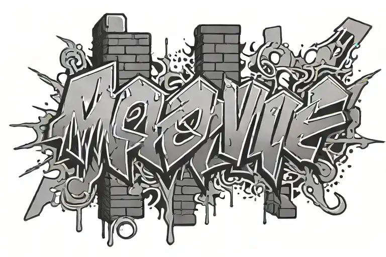 A Graffiti With The Word Moovie In White And A Wall With Dark Bricks As The Backgroung