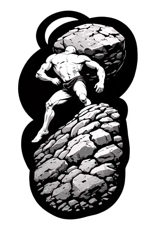 Sisyphus Pushing Boulder Up A Hill