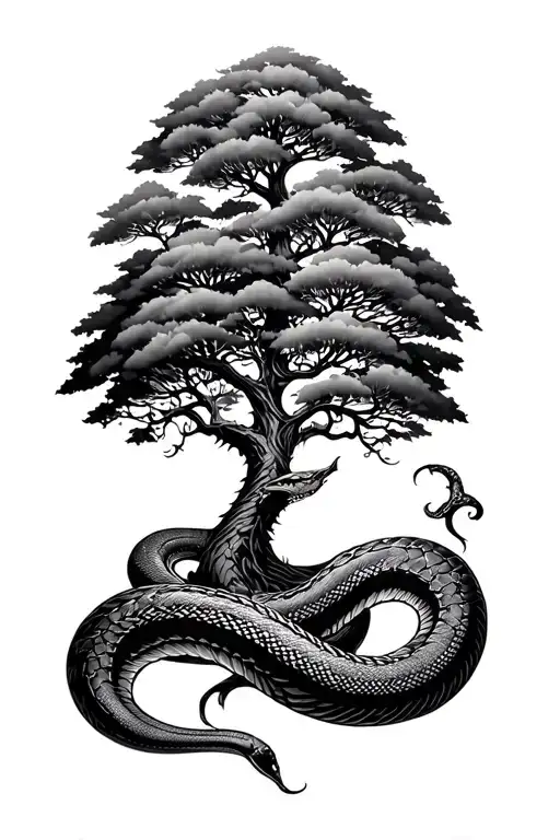 Tree Of Life With An Oroboros Snake Surrounding It