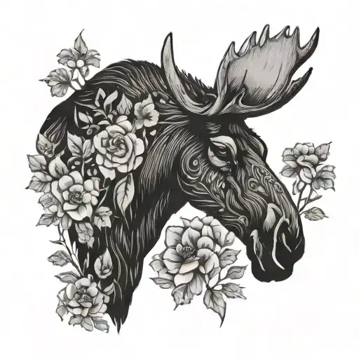 Floral Moose Alpaca Silhouette