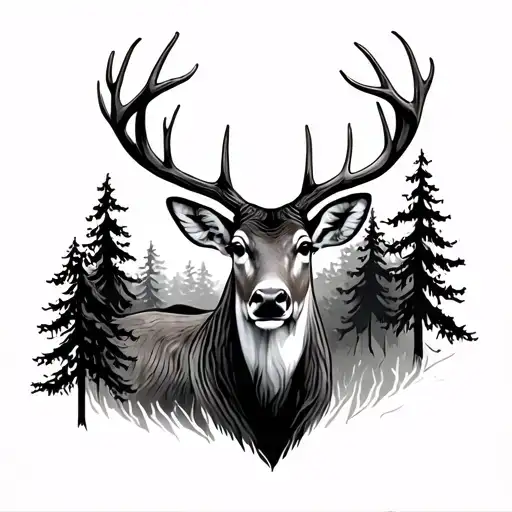 Deer Head With Trees