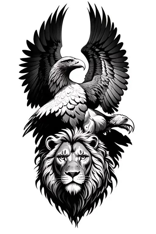 Eagle With Open Wings And A Lion Below