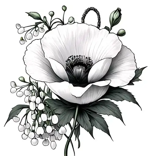 Poppy And Lily Of The Valley And Honeysuckle