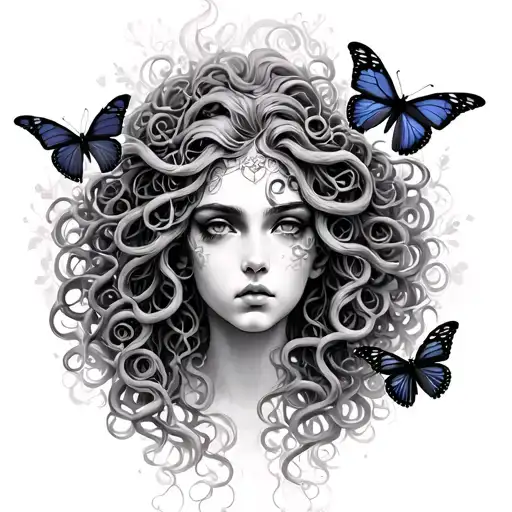 Medusa And Butterflies Surrounding