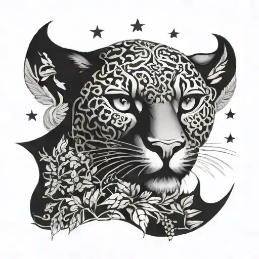 Panther Star Filled Sky With Plants & Trees