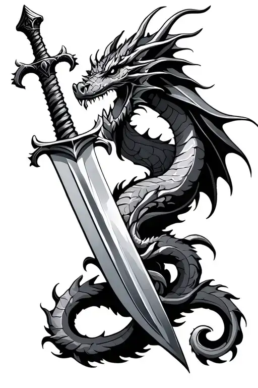 Medieval Dragon Wrapped Around A Knights Sword