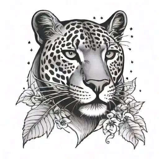 Panther With Plants And Star Filled Sky