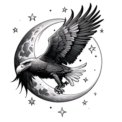 Eagle And Moon Surrounded By Stars