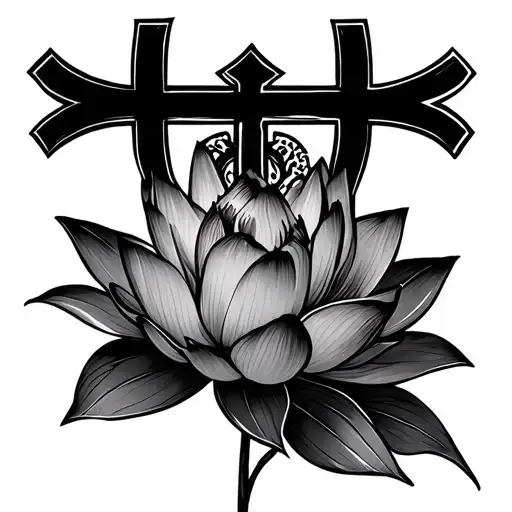 Lotus Flower Blooming With A Cross Intertwined