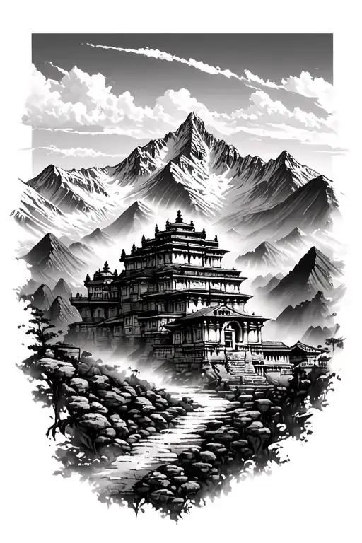 Mountains And Kedarnath Temple Realistically