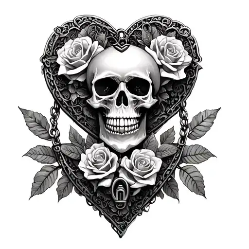 Lace Skull Roses Locket Heart Shaped Lock