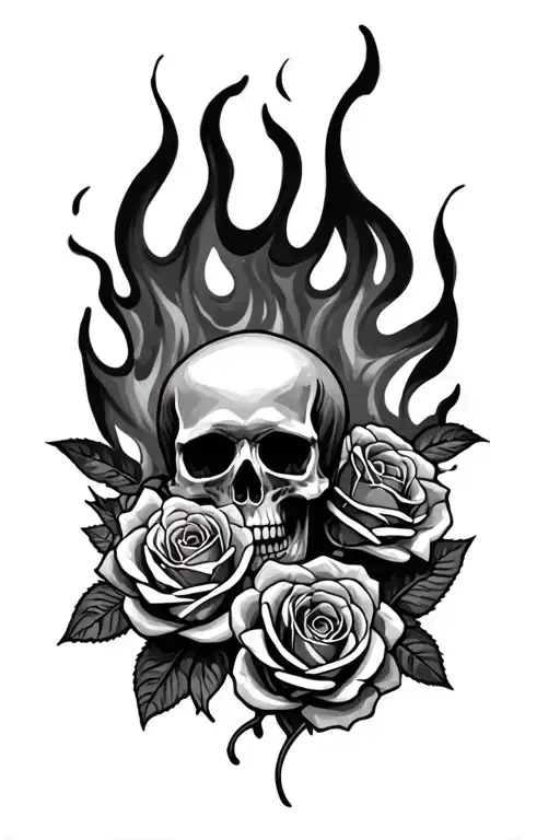 Skulls And Roses On Fire
