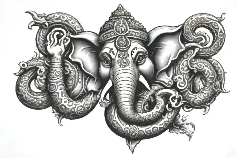 Lord Ganesha With Scorpion And Rat In Forearm