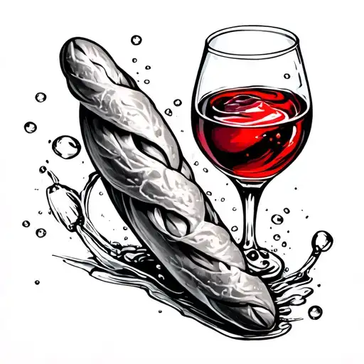 Bulle Baguette With Glass Of Red Kasteel Floating In The Middle And Bubbles Around