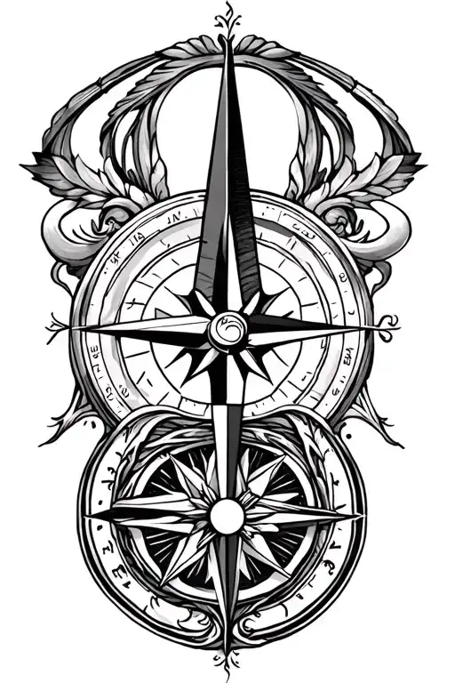 Compass Rose With Intricate Blackwork
