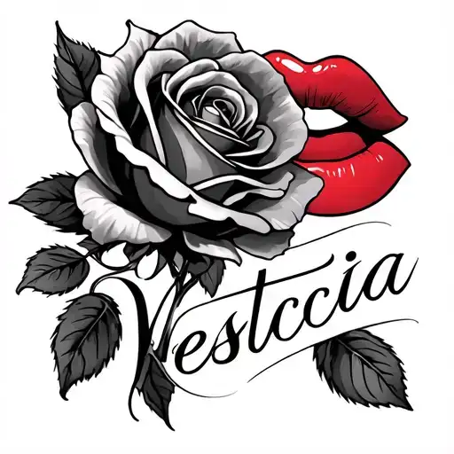 Vesticia Text With A Rose And A Kiss