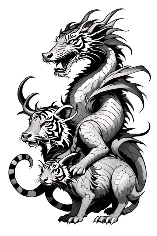 Dragon Protecting An Ox A Tiger And A Rat