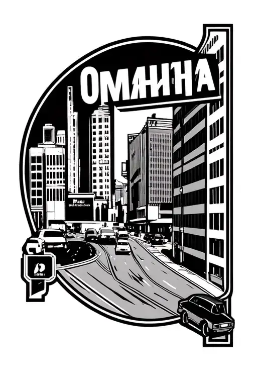 Downtown Omaha Nebraska With Highway Logo