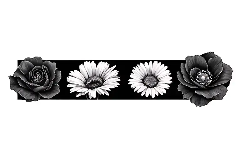 Poppy And Rose And Daisy Flower